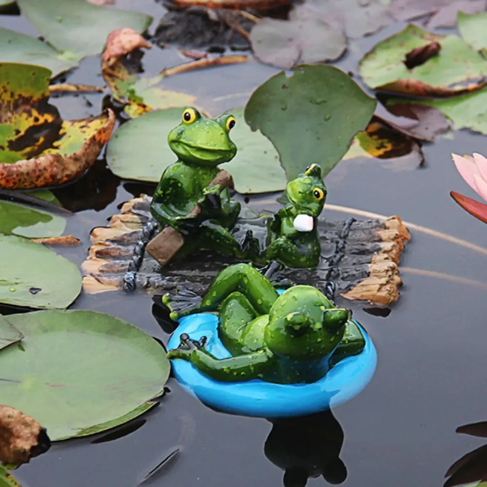 

Funny Resin Frog Statue Cute Waterproof Animal Sculpture Cartoon Floating Pond Ornament Desk