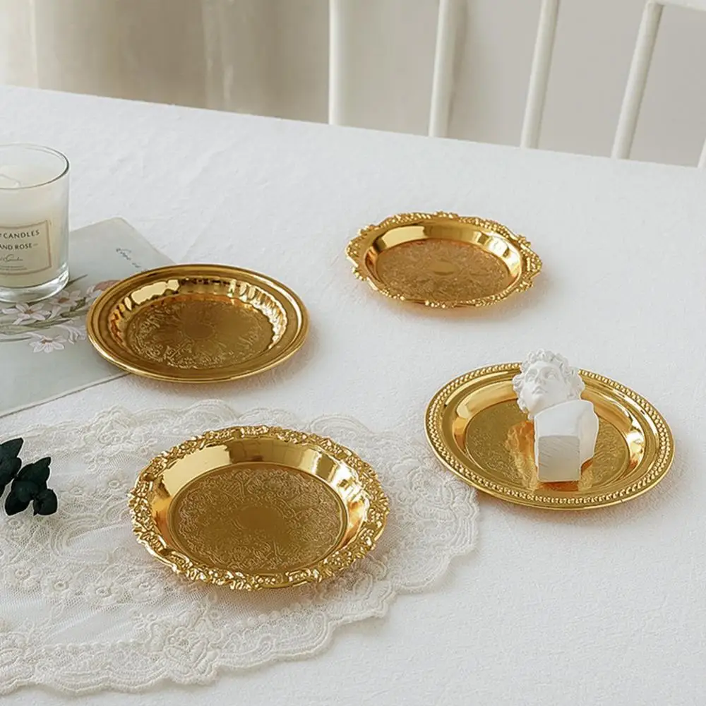 Jewelry Dish Round Stylish Durable Luxury Exquisite Trendy Elegant Ring Storage Plates Stylish Design Fruit Cake Tray Metal