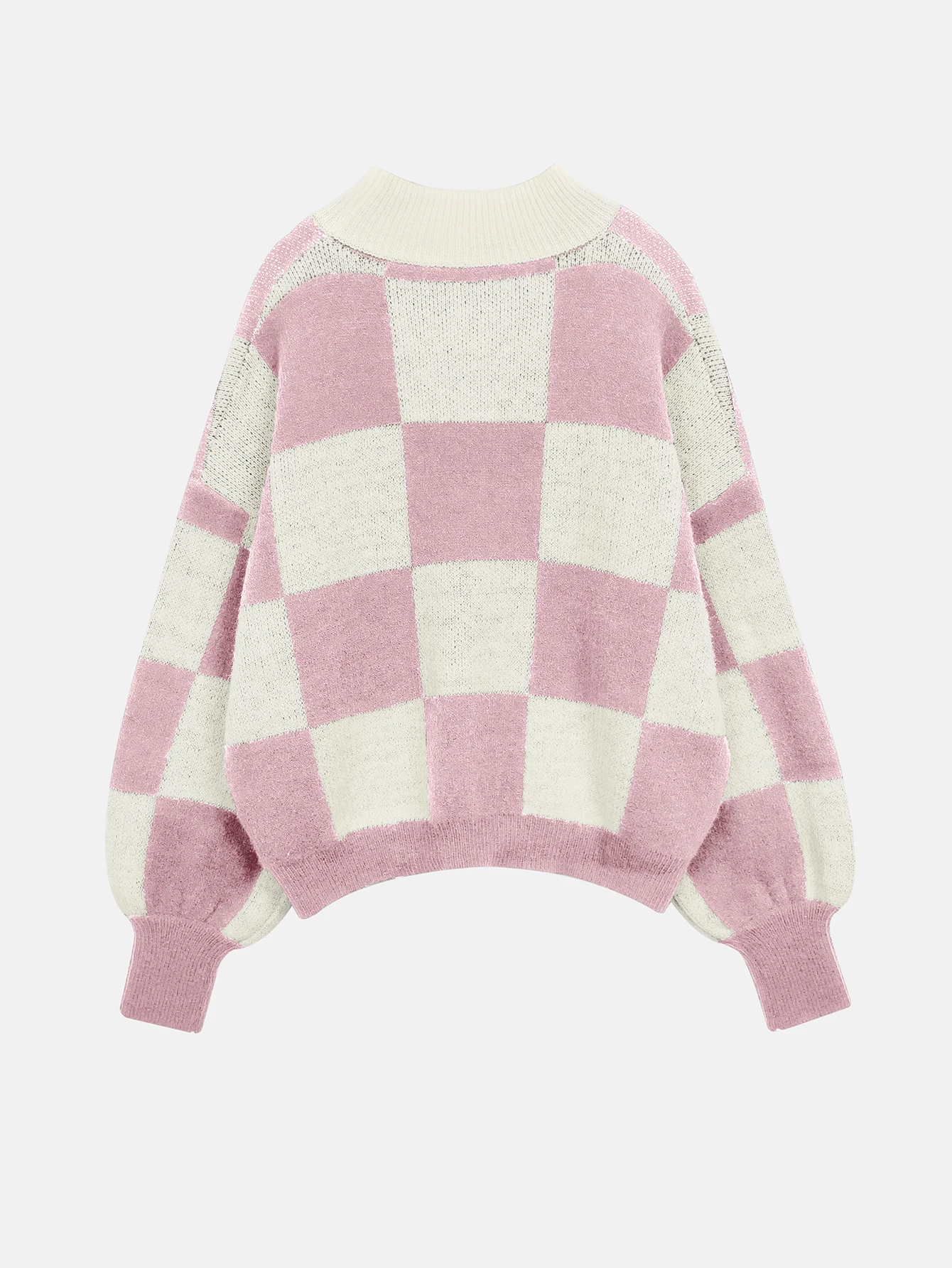 European and American new casual style checkered long sleeved sweet high neck sweater for women