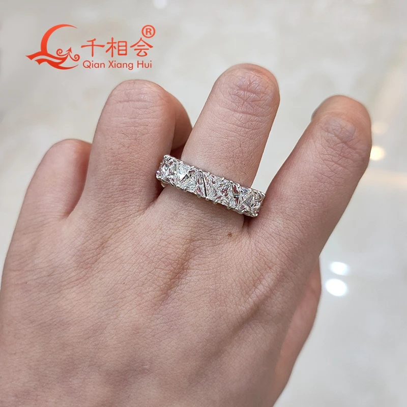 D vvs white moissanite 925 Sterling Silver Ring with 5mm triangle shape Tension setting  Eternity Band  Jewelry Rings Engagement