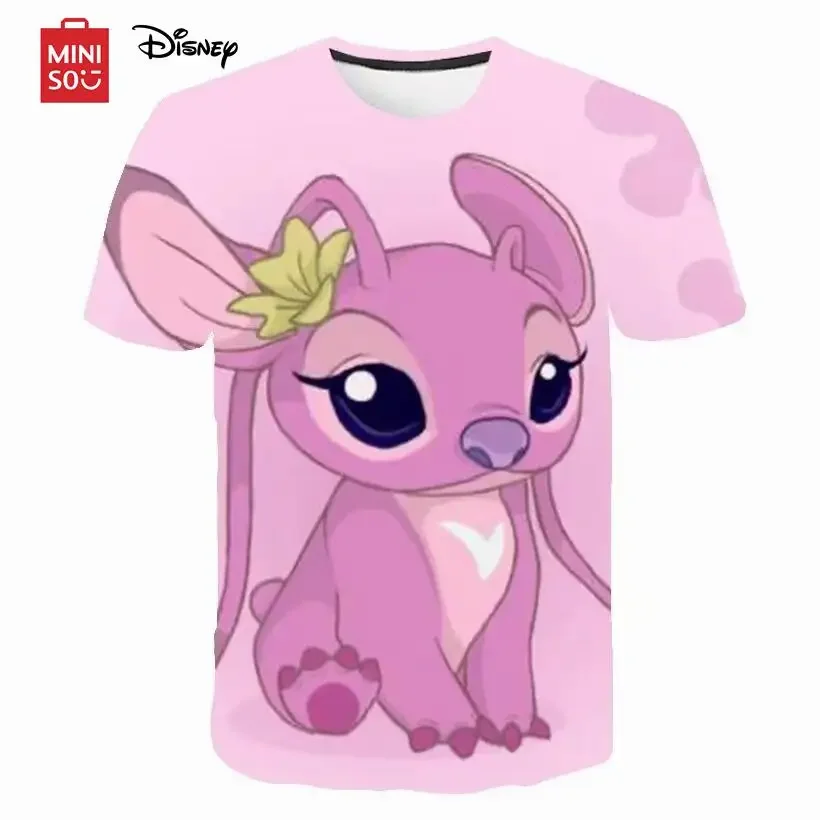 2024 Summer Disney Stitch 3d Print T Shirts Boys Girls Cartoon T-shirts  Children Short Sleeves Stich Clothes Tees Tops