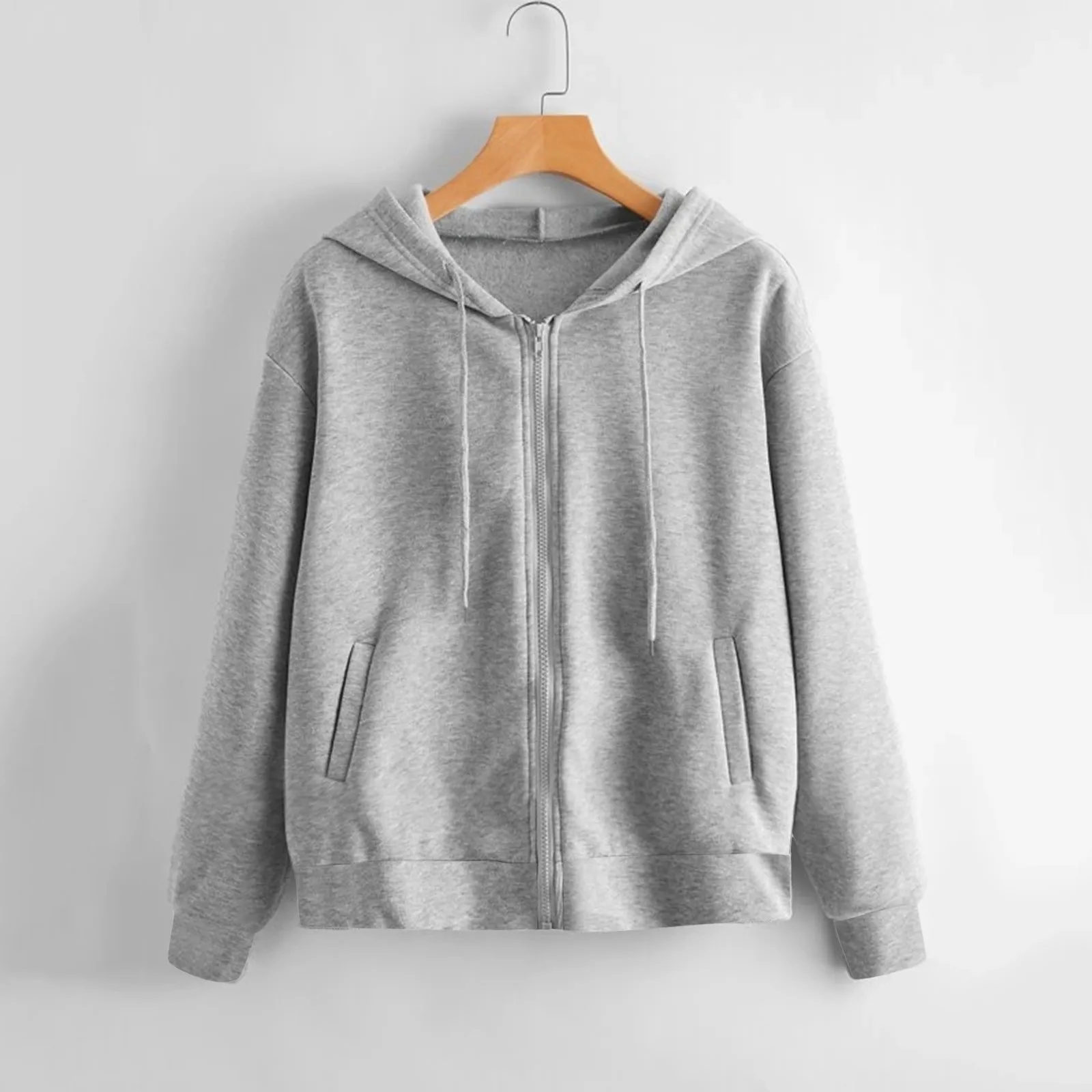 2023 New Solid Color Zip Up Hoodies Fashion Pocket Long Sleeve Hooded Sweatshirt Autumn Clothing Kpop Oversized Hoodie