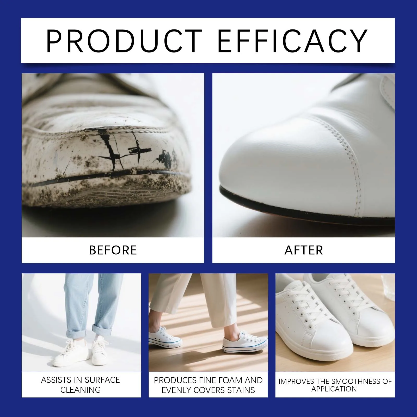 White Shoe Cleaner Foam Sneaker Cleaner Whitening Stain Remover No Wash Shoe Polish Canvas Leather Care 120ml With Cloth