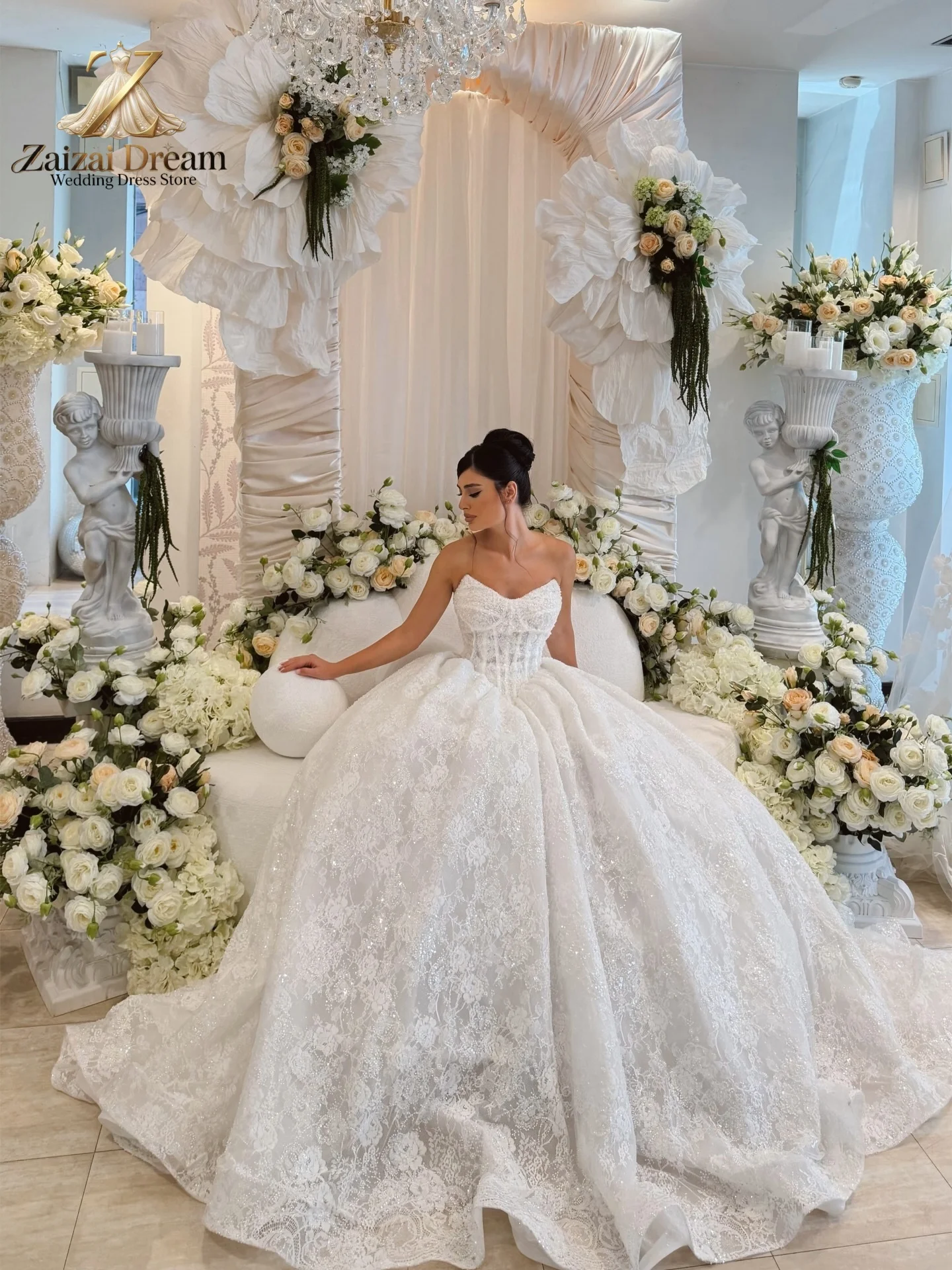 Luxury Lace Wedding Dress Sweetheart Neckline Princess Ball Gown Sparkle Bridal Gown Custom Made Wedding Dress Vestido De Novia