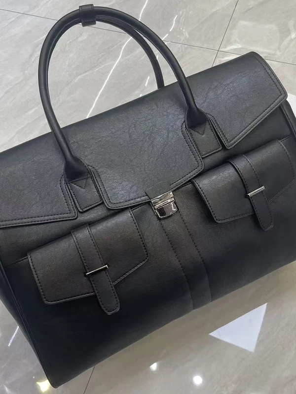 Genuine Leather Tote Bag with Multiple Pockets Large Capacity Handbag Unisex Single Shoulder Crossbody Fashionable Commuter P...