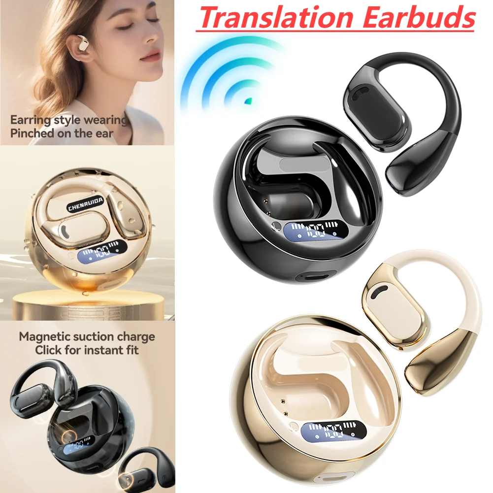 Wireless Bluetooth Language Translation Earbuds Real-time Two-Way Ear Hanging Headphone Open-Ear Headphones for Travel Business