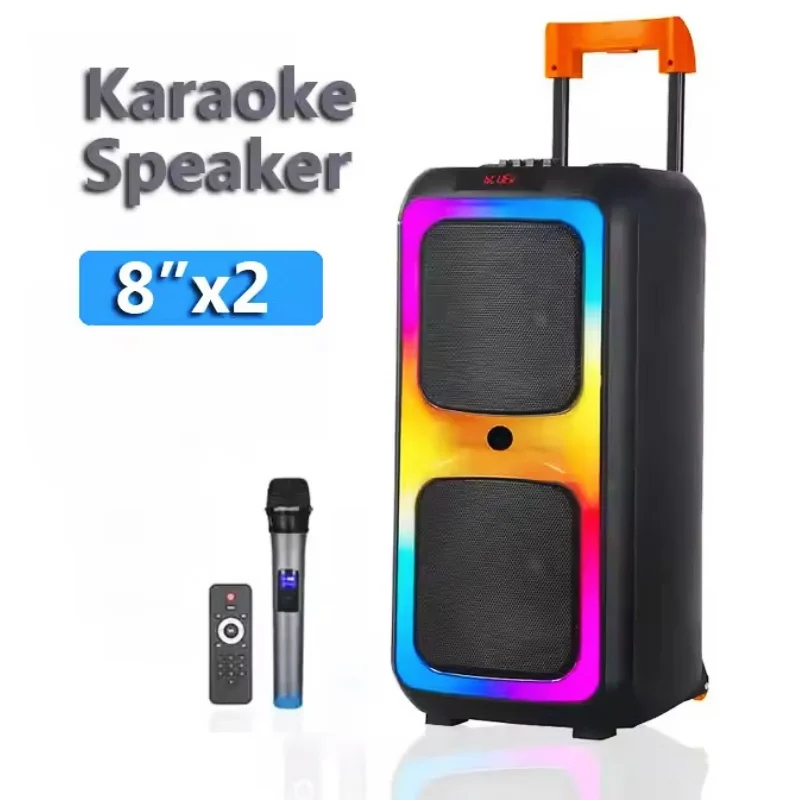 NDR 6000W Peak Dual 8-inch Outdoor Wireless Bluetooth Speakers Portable Home Theater Karaoke Subwoofer Multi-function Speakers