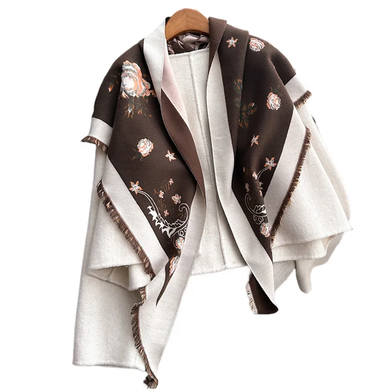 

2024 Autumn/Winter New Women's Scarf Elegant and Fashionable Imitation Cashmere Triangle Scarf Rose Printed Thickened Warm Shawl