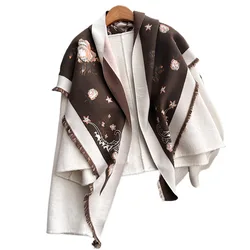 2024 Autumn/Winter New Women's Scarf Elegant and Fashionable Imitation Cashmere Triangle Scarf Rose Printed Thickened Warm Shawl