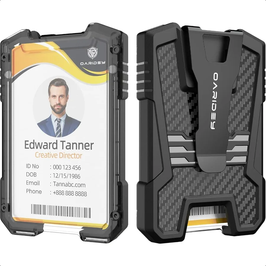 

Carbon Fiber Badge Holder ID Card Holder Portable Travel Wallet with Manganese Steel Clip Heavy Duty Vertical Clear ID Holder f