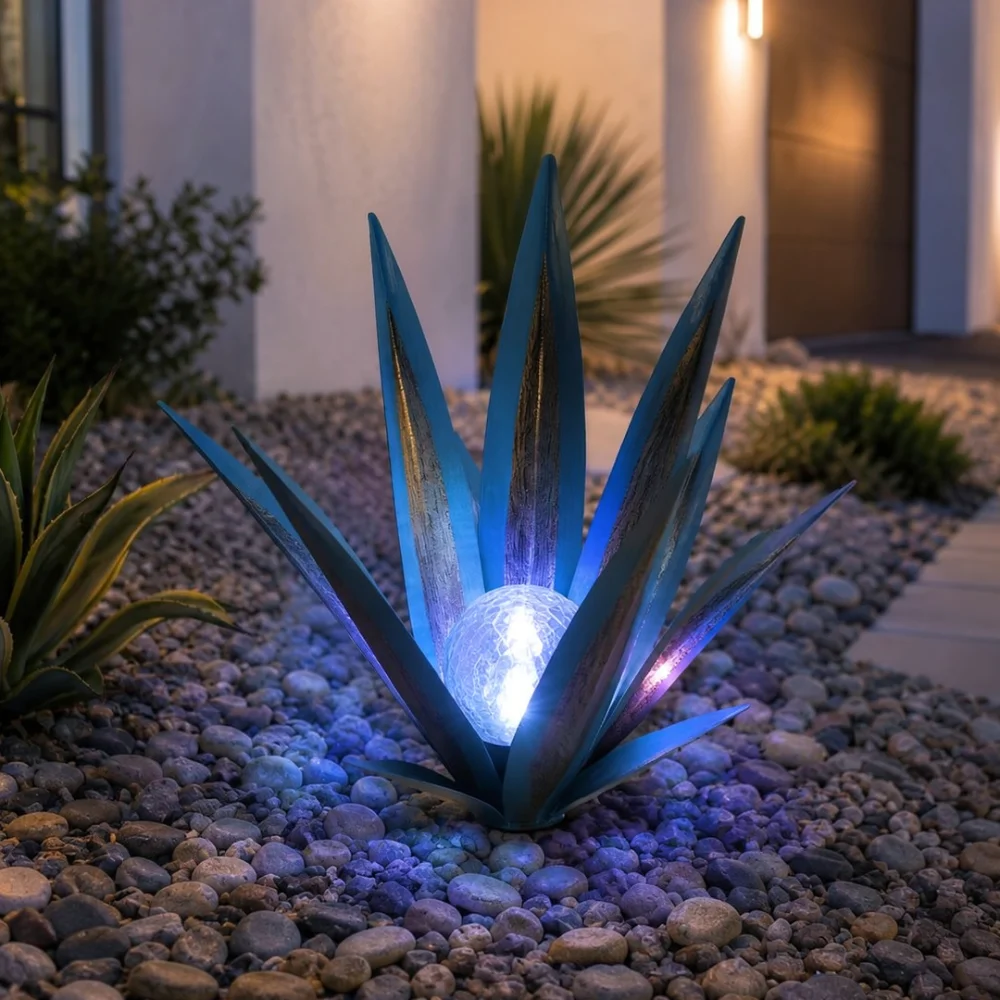 Outdoor Solar Agave Statue Light Garden Stake Decor Artificial Plant Sculpture Waterproof Yard Path Glow Ornament Gift