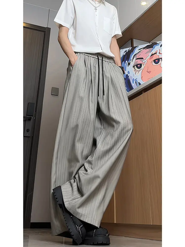 

ay Striped Wide Leg Pants Men's Summer Loose Straight Casual Pants Draped Versatile Lazy Loose Sensation Floor-Length Pants