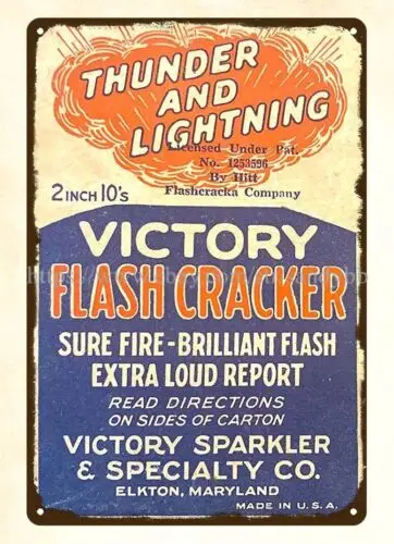 outdoor garage Victory flash cracker firework Elkton Maryland metal tin sign sign