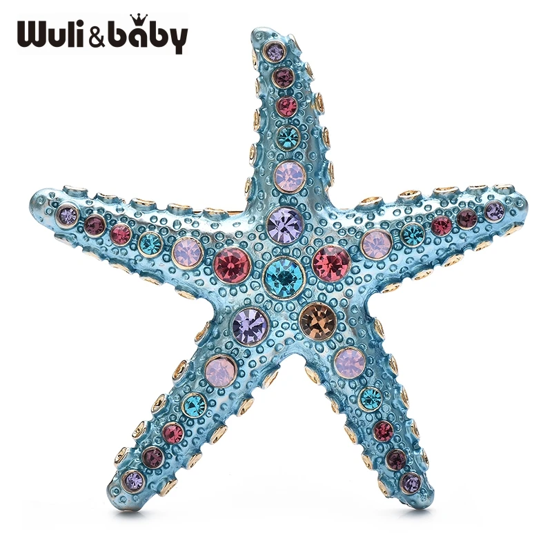 Wuli&baby 4 Colors Enamel Starfish Brooch Pin Sparkling Rhinestone Sea Animal Metal Badge Fashion Jewelry Accessory Gift