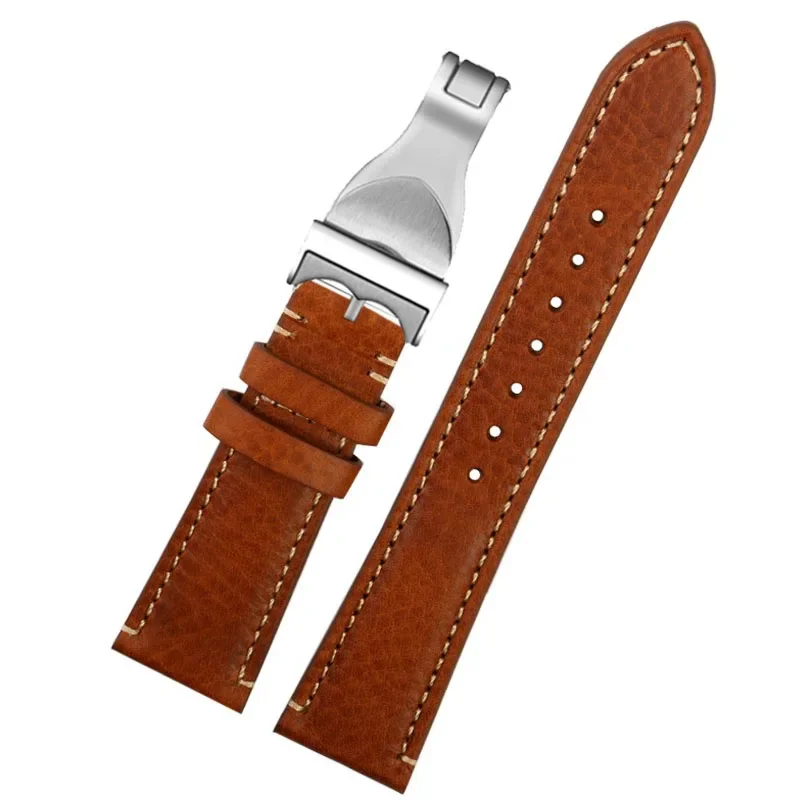 Top Quality 22mm Brown black Vintage retro Italy Genuine Leather Watchband For Tudor Strap watch band Butterfly buckle Belt