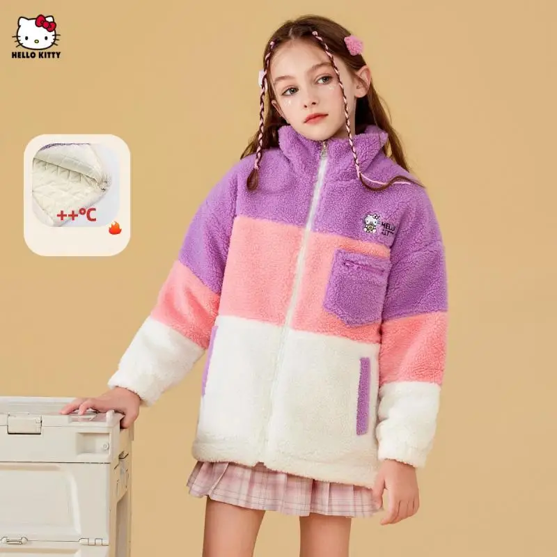 

Sanrio Hello Kitty Children Coat Girl Fall Winter Thickening Keep Warm Tops Kawaii Anime Versatile Fashion New Style Clothing
