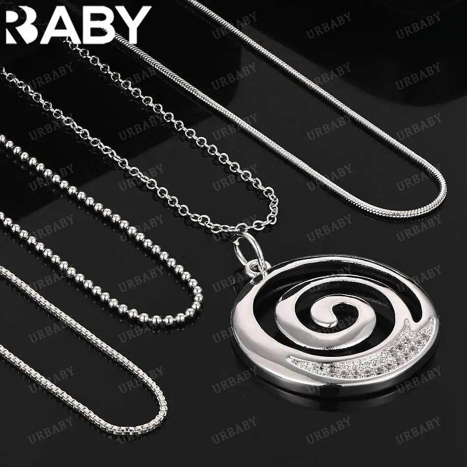 

URBABY 40-75cm 925 Sterling Silver Zircons Round Pendant Necklace For Women Men Charm Trend Birthday Gifts Fashion Party