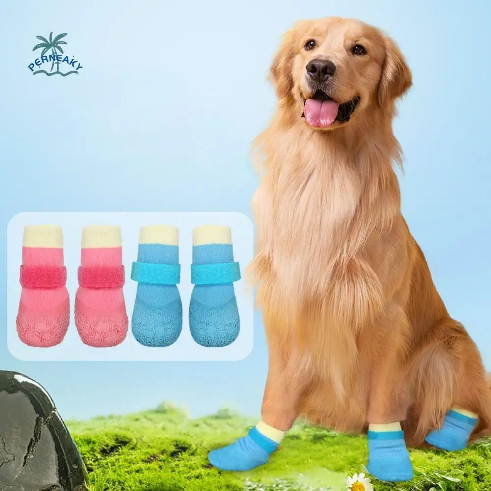 

4PCS/SET Soft Sole Dog Waterproof Socks Breathable Anti-dirty Pet Foot Cover Dogs Knitted Warm Socks Adjustable Pet Rain Boot