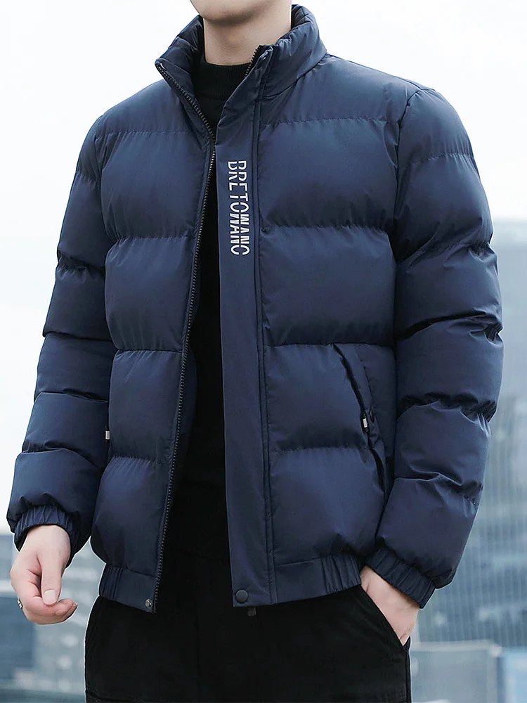 

Мужская утепленная хлопковая куртка с воротником-стойкой, модная зимняя верхняя одежда для молодежи, популярная модель с длинными рукавами на молнии