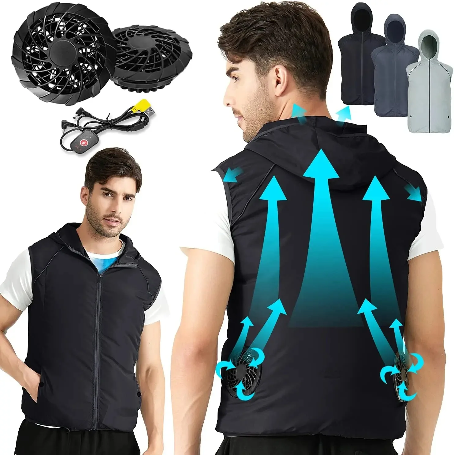 Summer Sport Fan Air Condition Cool Man Woman Travel Ultralight Brand Outdoor Vest Clothes Jacket Sun Windbreaker Fishing Worker