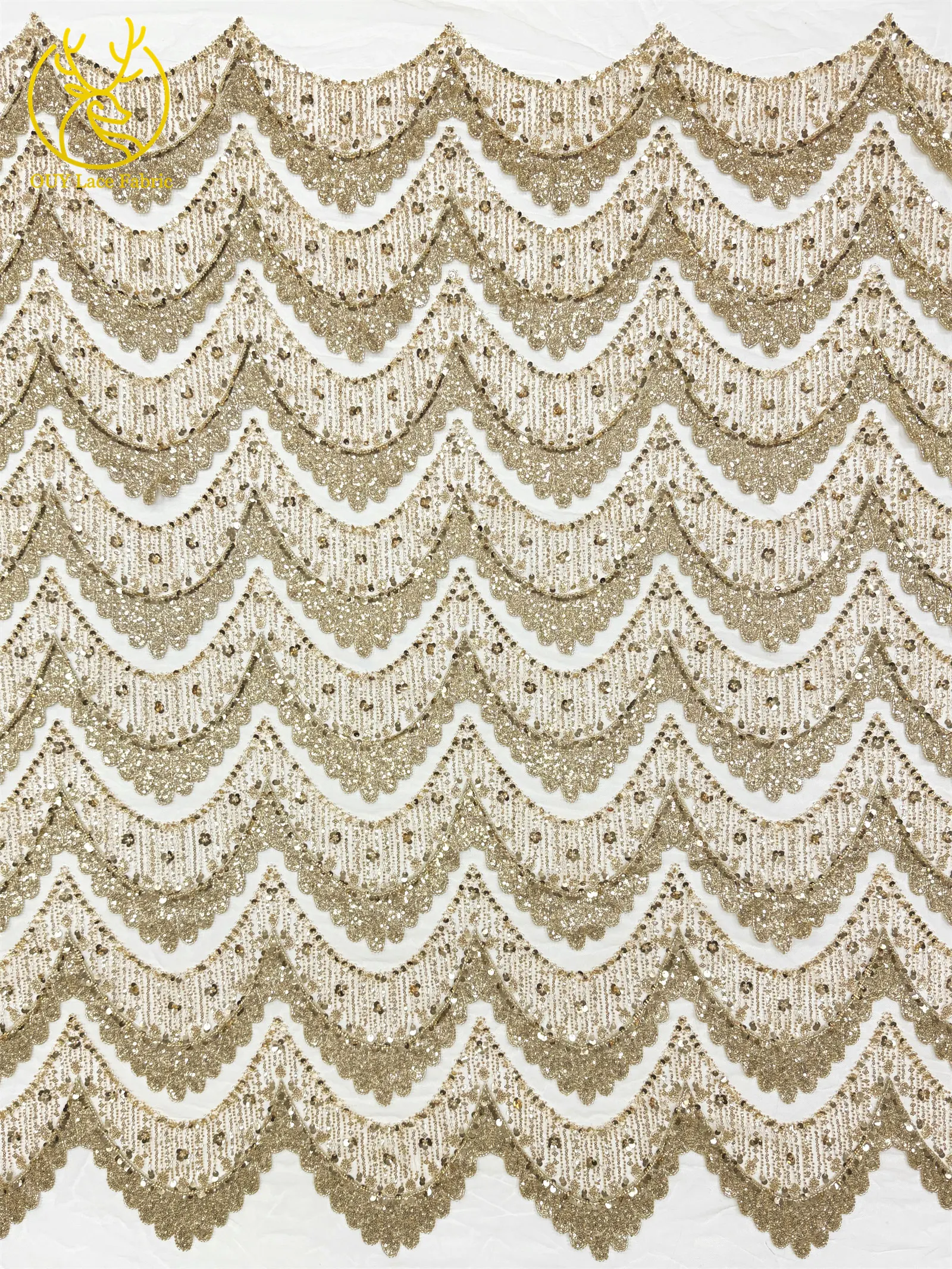 Luxuriöser DIY Handgefertigter Stickerei-Spitzenstoff für Hochzeiten Hochwertiger Hochzeitsstoff Französische Pailletten-Perlen-Spitze Nigerianischer Tüll-Netzstoff – Detail 7
