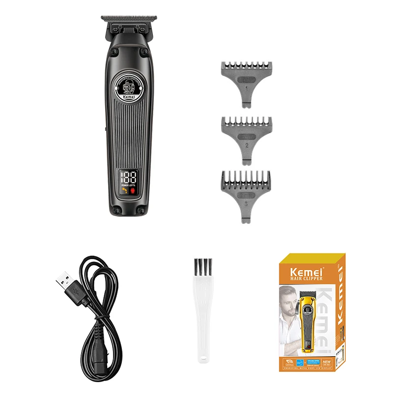 Kemei Professional Barber Cordless Hair Trimmer Brushless Motor Zero Gapped Edgers Clipper Electric Bald Finish Cutting Machine