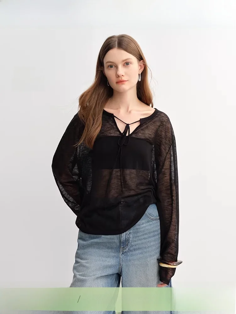 

Свободный крой, большие размеры, женский вязаный топ, тонкий, летний, с V-образным вырезом, повседневный, для фигуры типа «груша», подходит как верхняя одежда