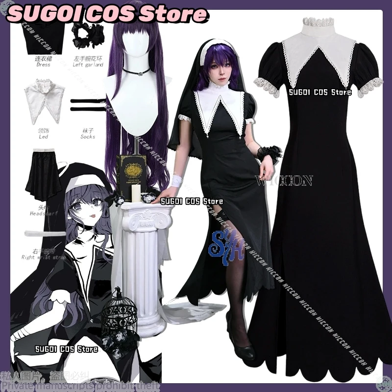 

Asahina Mafuyu Косплей Аниме Игровой проект Sekai Хэллоуин Костюм монахини {SUGOI COS} Винтаж Goth Long Lolita Horror Jirai Kei Girl