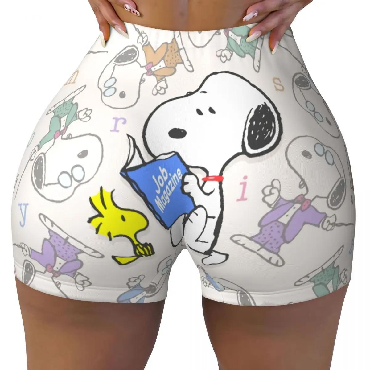 

Custom Snoopys Dog Cartoon Comic Pattern Volleyball Biker Workout Shorts Women's Beagle Athletic Gym Yoga Shorts