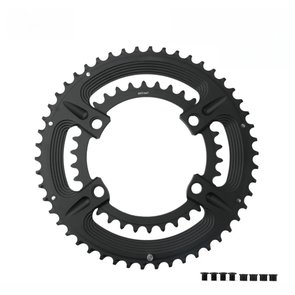 High Strength Aluminum Chainring Dual Chainring Set 7075-T651 Aluminum Alloy 4.6mm Thickened Design 50-34T Gear Configuration