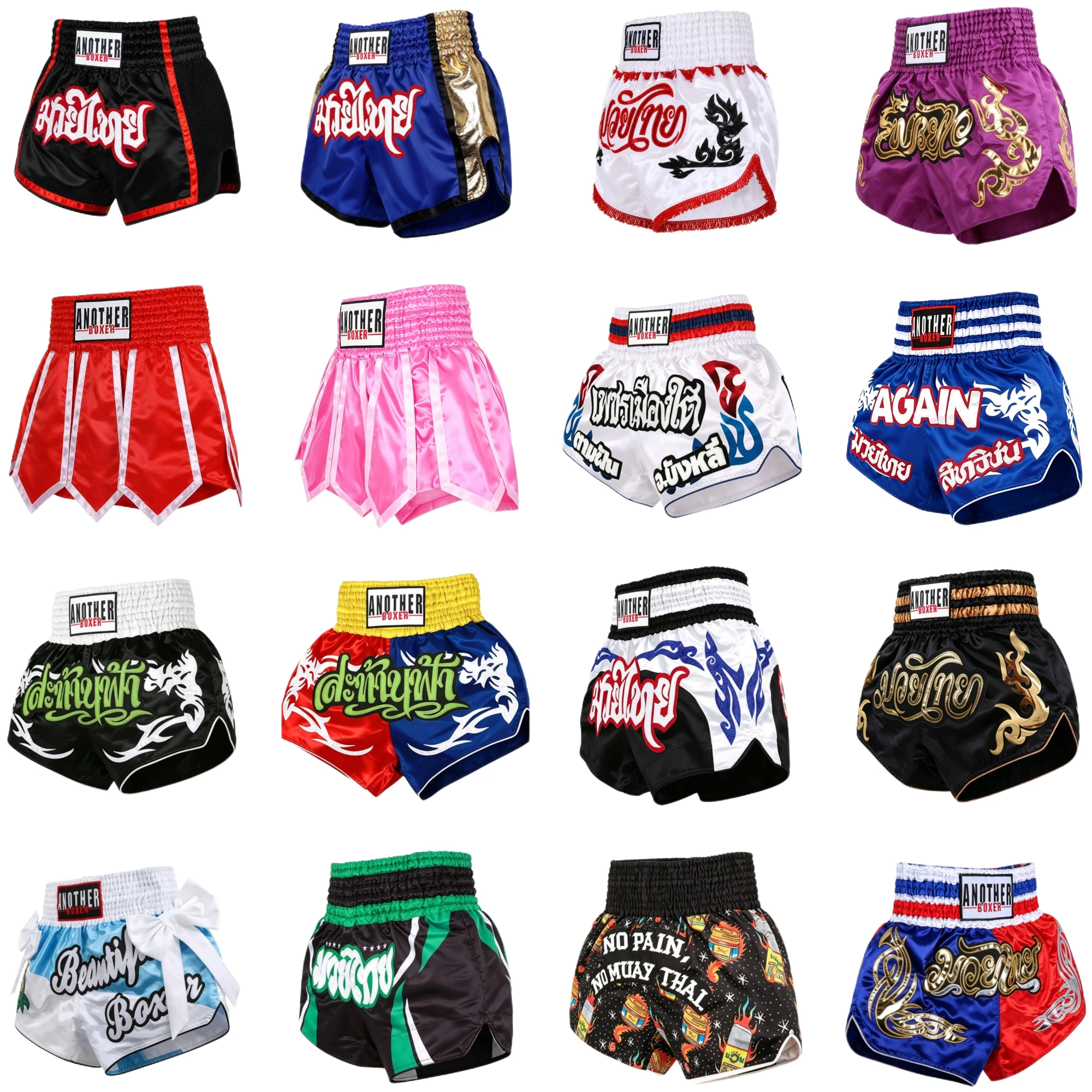 Muay Thai Training Shorts Boy Girl Women Men Boxing Competition Shorts Traditional Thai Embroidery MMA Sparring Kickboxing Pants