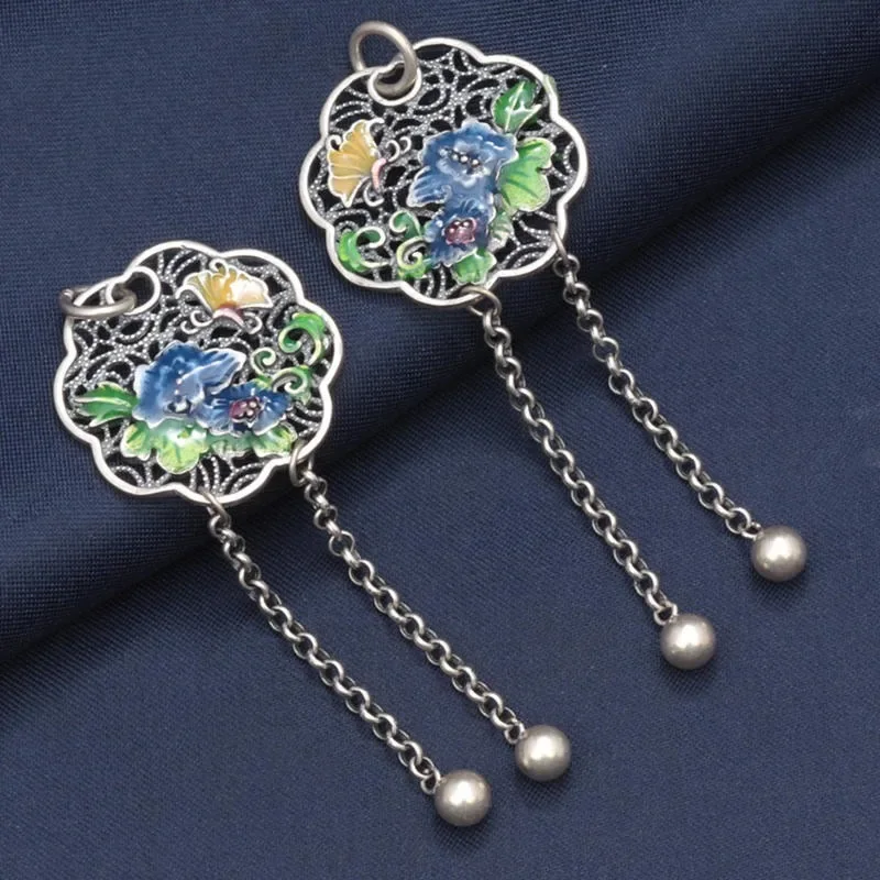 Classic Retro S925 Silver Palace Style Enamel Colorful Hollow Butterfly Flower Pendant Ruyi Chain Necklace Jewelry Gift