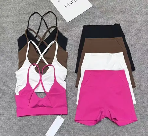 AL0 new short set of sports and fitness workout bra with underwire, women's yoga elastic band, breathable and comfortable