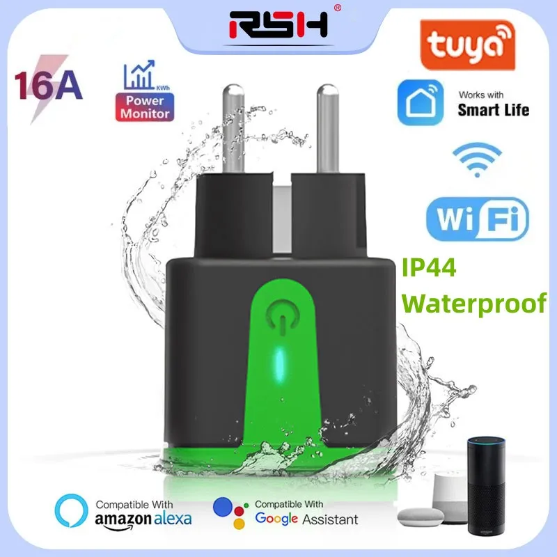 

RSH Wifi Tuya Smart Outdoor Socket EU Plug 100-240V 16A IP44 Waterproof Wireless Socket Plug Works With Smart Life Alexa