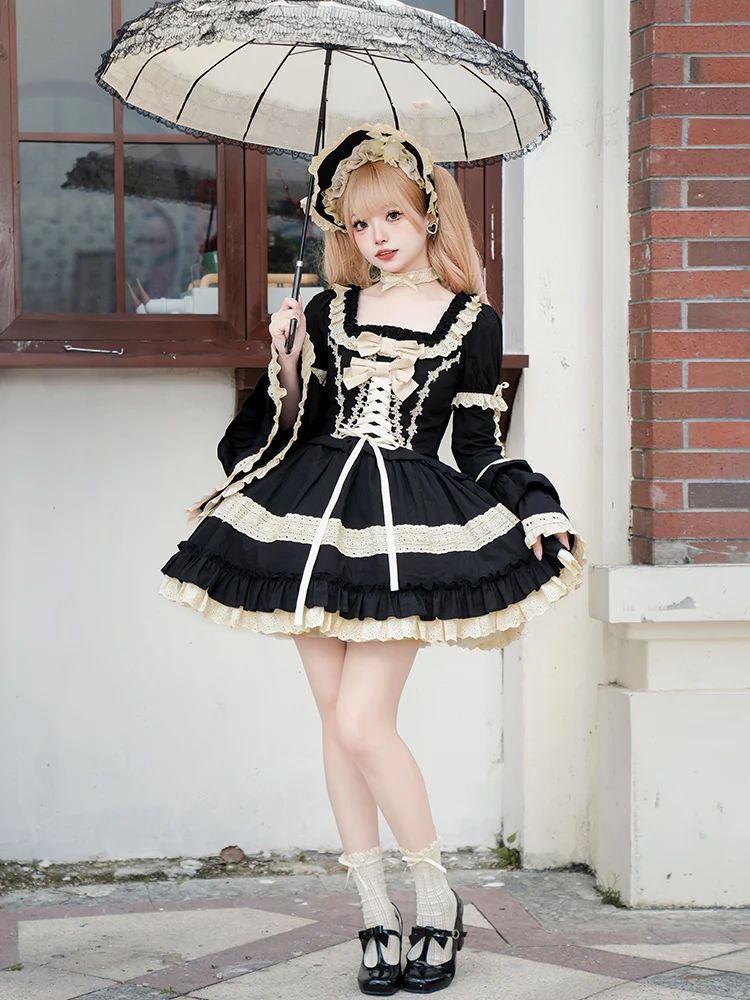 Japanese Elegant Vintage Style Lolita Jsk Dress Women Kawaii Bow Flower Print Cosplay Dresses Sweet Girl Gothic Y2k Strap Dress