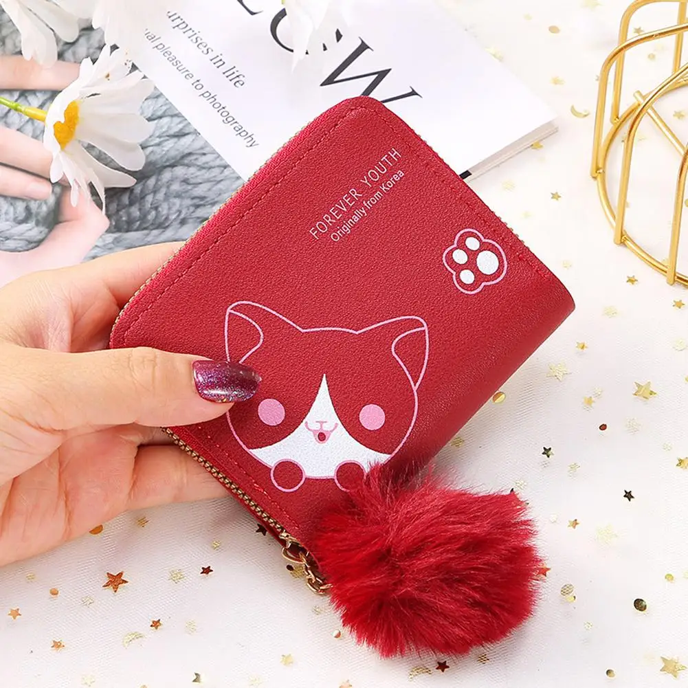 New Women Short Thin Korean Version Cute Cartoon Dog Small Three Ladies Wallet Wallet Bag Clutch Leather Fold Card High-end C9Z9