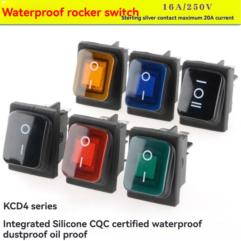 KCD2/KCD4 waterproof boat shaped switch silver contact high current power supply rocker switch 2/3 gear 4/6-pin