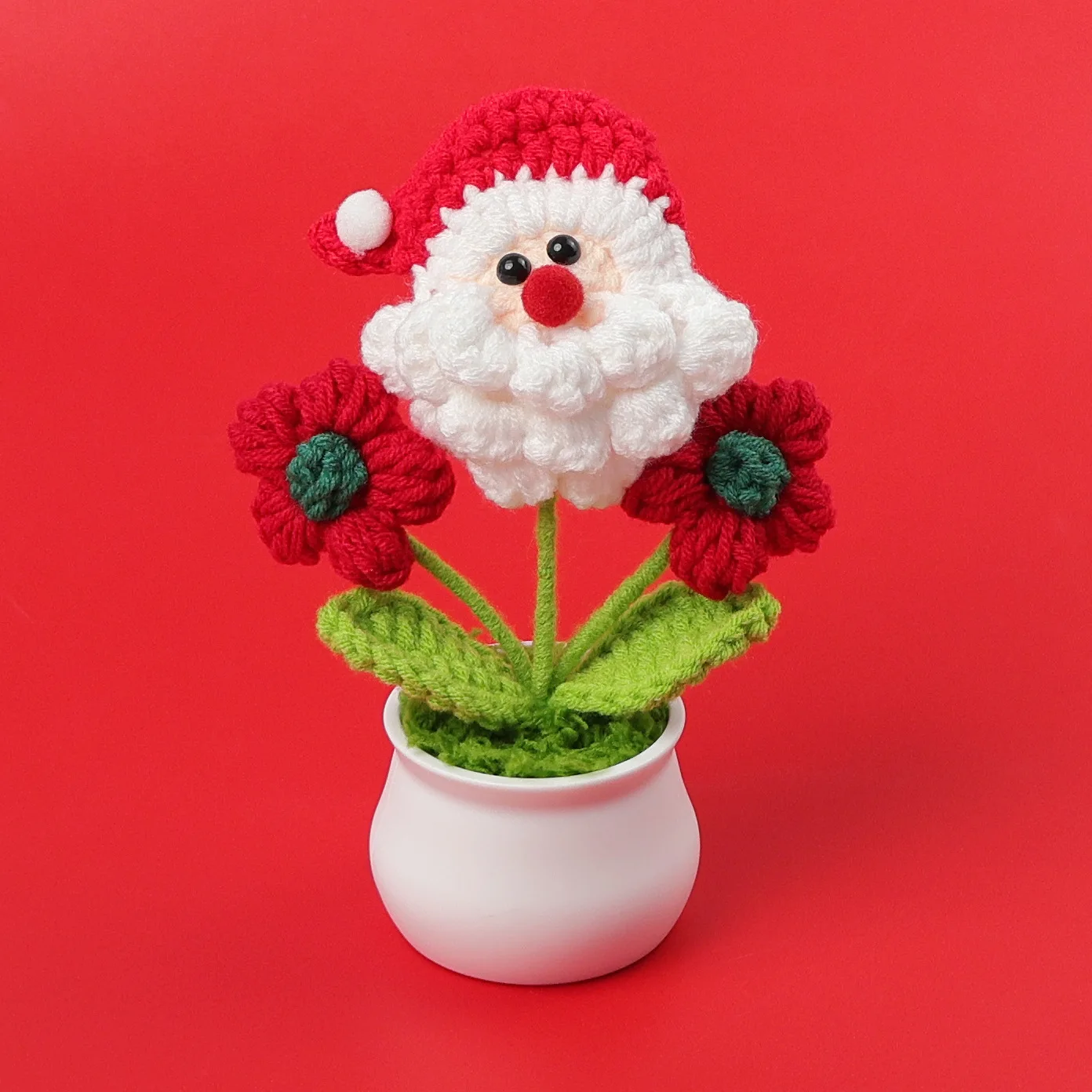 New Handmade Knitted Santa Claus Potted Christmas Gift Funny Crochet Santa Claus Flower Potted Plant Ornament Home Room Decor