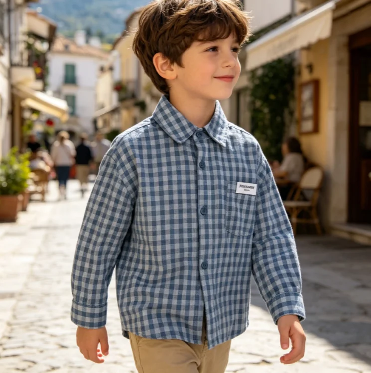 Boys Shirt 2026 Spring and Autumn New Children's Clothing Korean Style Boys and Girls Foreign Style Casual Simple Plaid Shirt