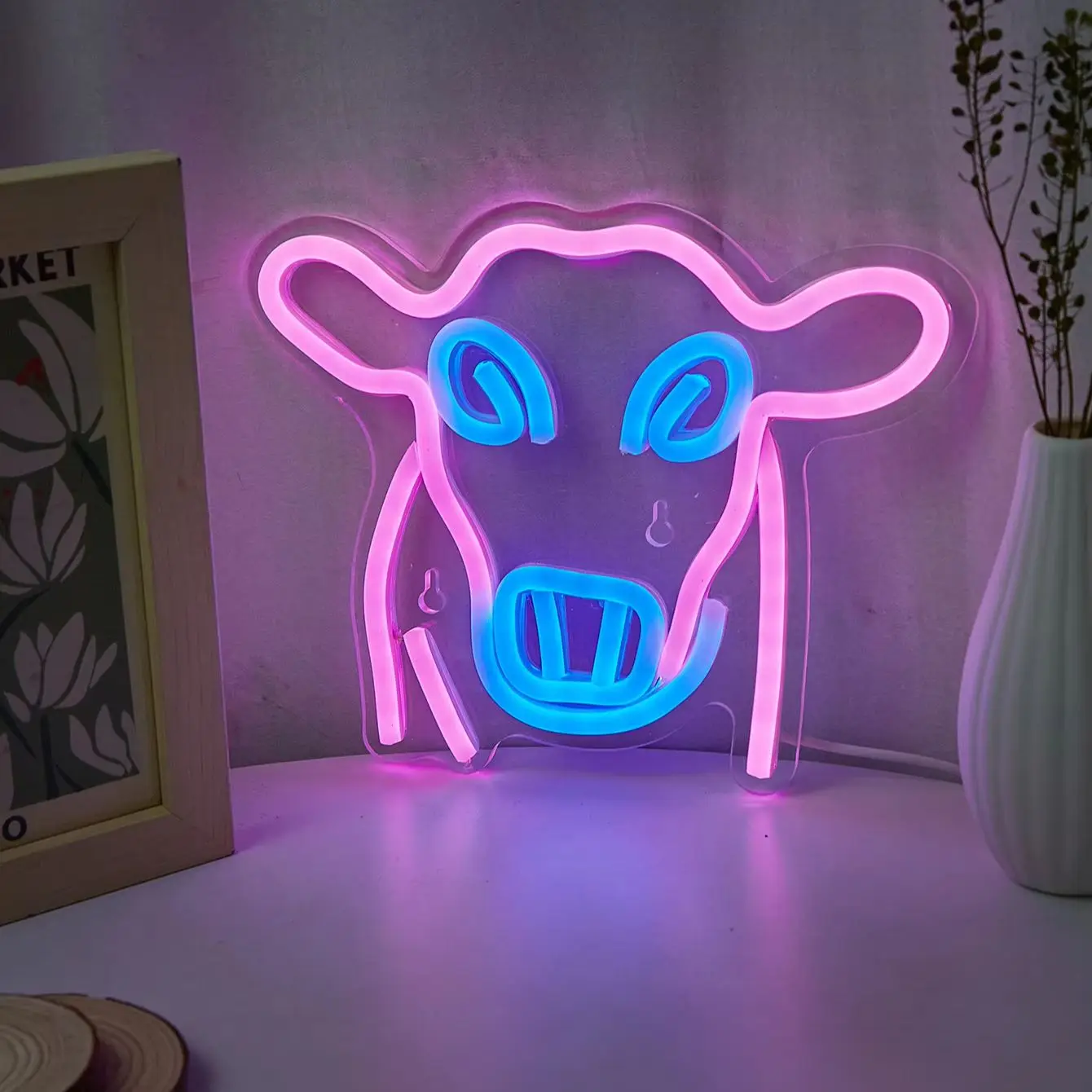 Chi-buy LED Neon Bull USB Powered Neon Signs Night Light 3D Wall Art Bedroom Living Room Decor Lamp Signs