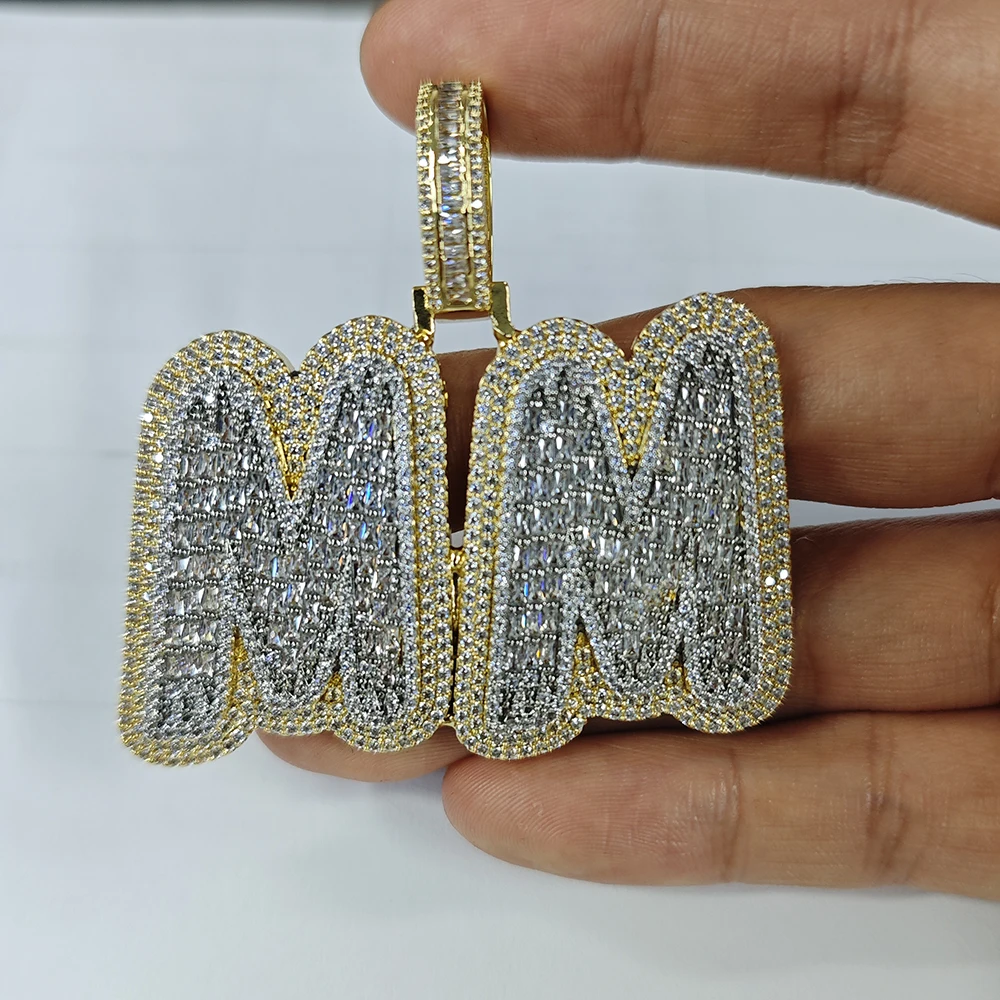 

Customized Cursive Name Pendant Necklaces for Men Iced Baguettecz Cubic Zirconia Letter Pendants for Rapper Hip Hop Jewelry