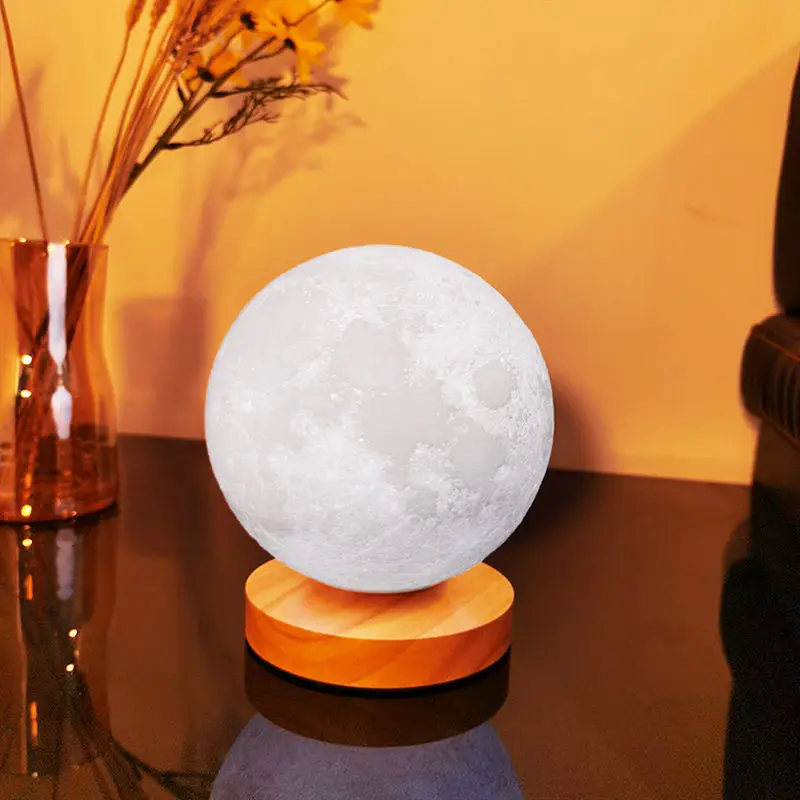 360° Rotation Moon Night Light 3D Atmosphere Bedside Table Lamp Remote Touch Dimming 3 or 16 Colors LED Lights for Kids Gifts