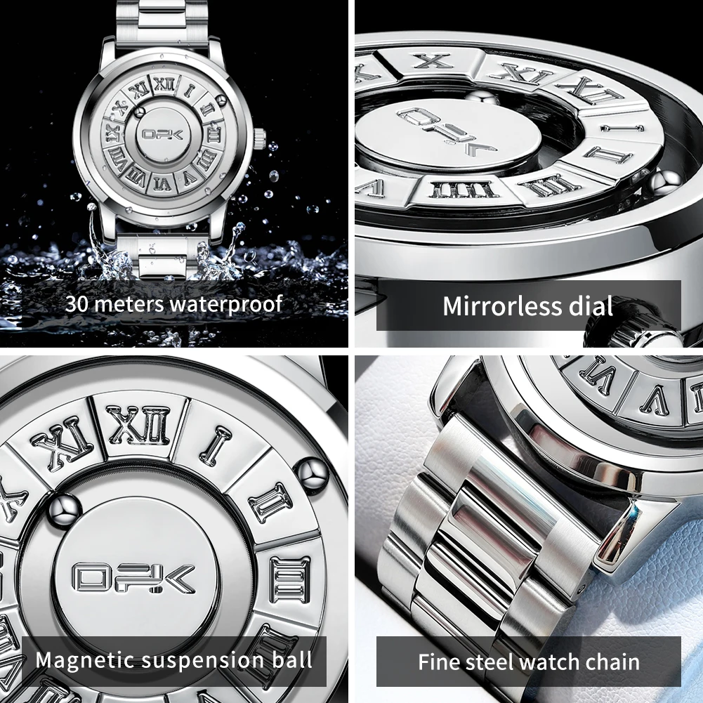 OPK 8181 ساعة رجالي العلامة التجارية الأصلية الفولاذ المقاوم للصدأ كوارتز ساعة اليد 30 متر مقاوم للماء لا مؤشر المغناطيسي حبة الساعات للرجال