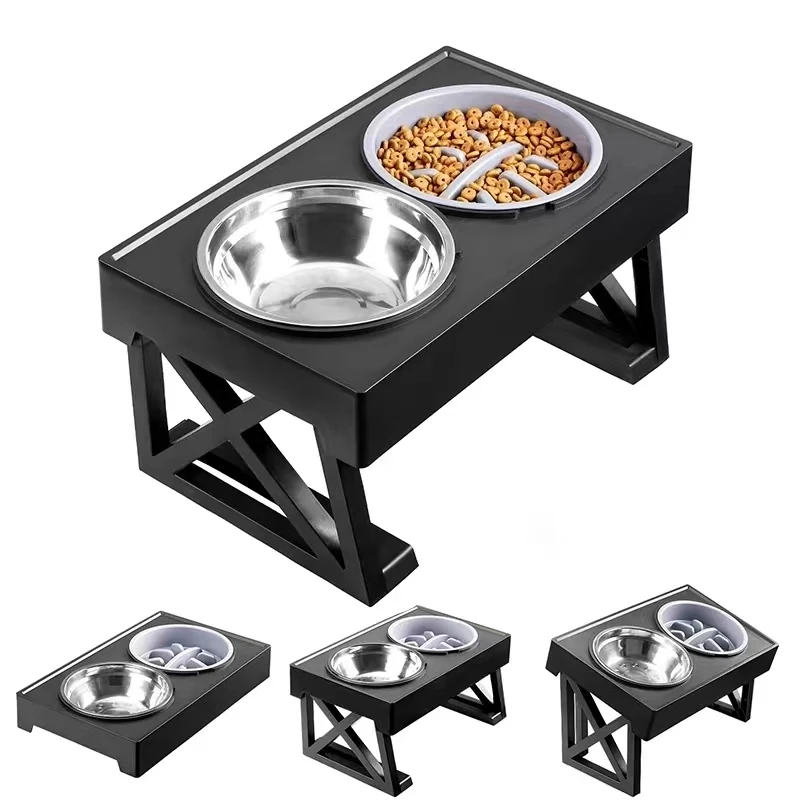 

Elevated Dog Bowls 2 Adjustable Heights Raised Dog Food Water Bowl with Slow Feeder Bowl Standing Dog Bowl for Dog Feeders Table