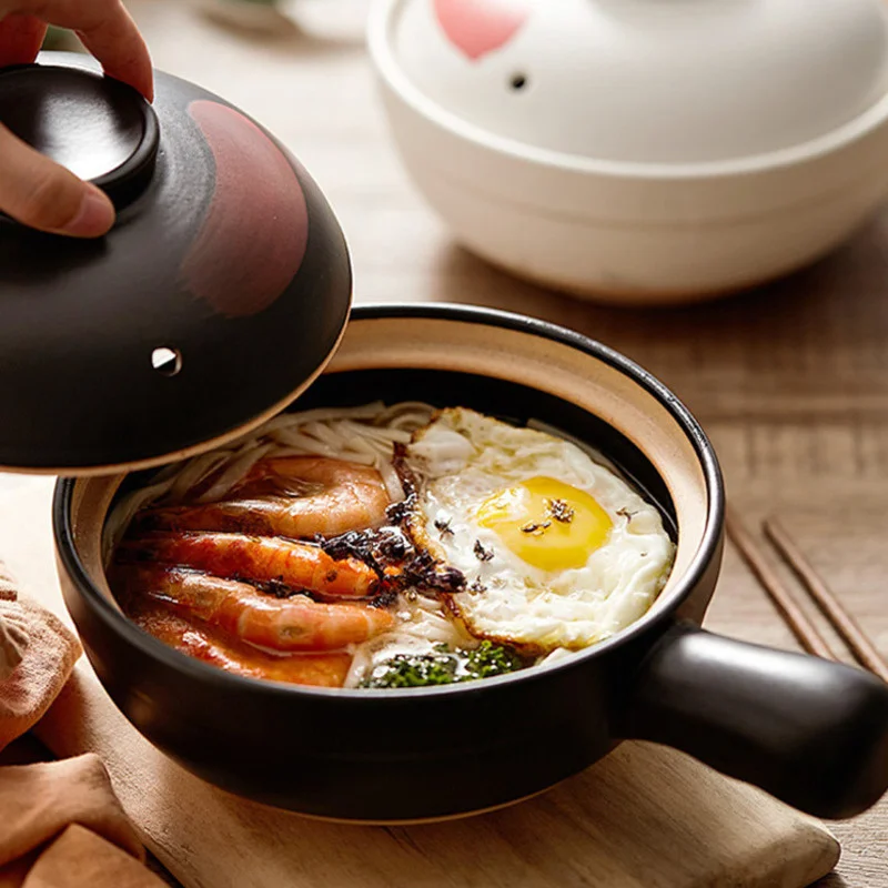 Japanese Style Soup Pot Crock Pots Casserole With Handle Ceramic Saucepan High Temperature Resistant Cooking Pan for Gas Stove