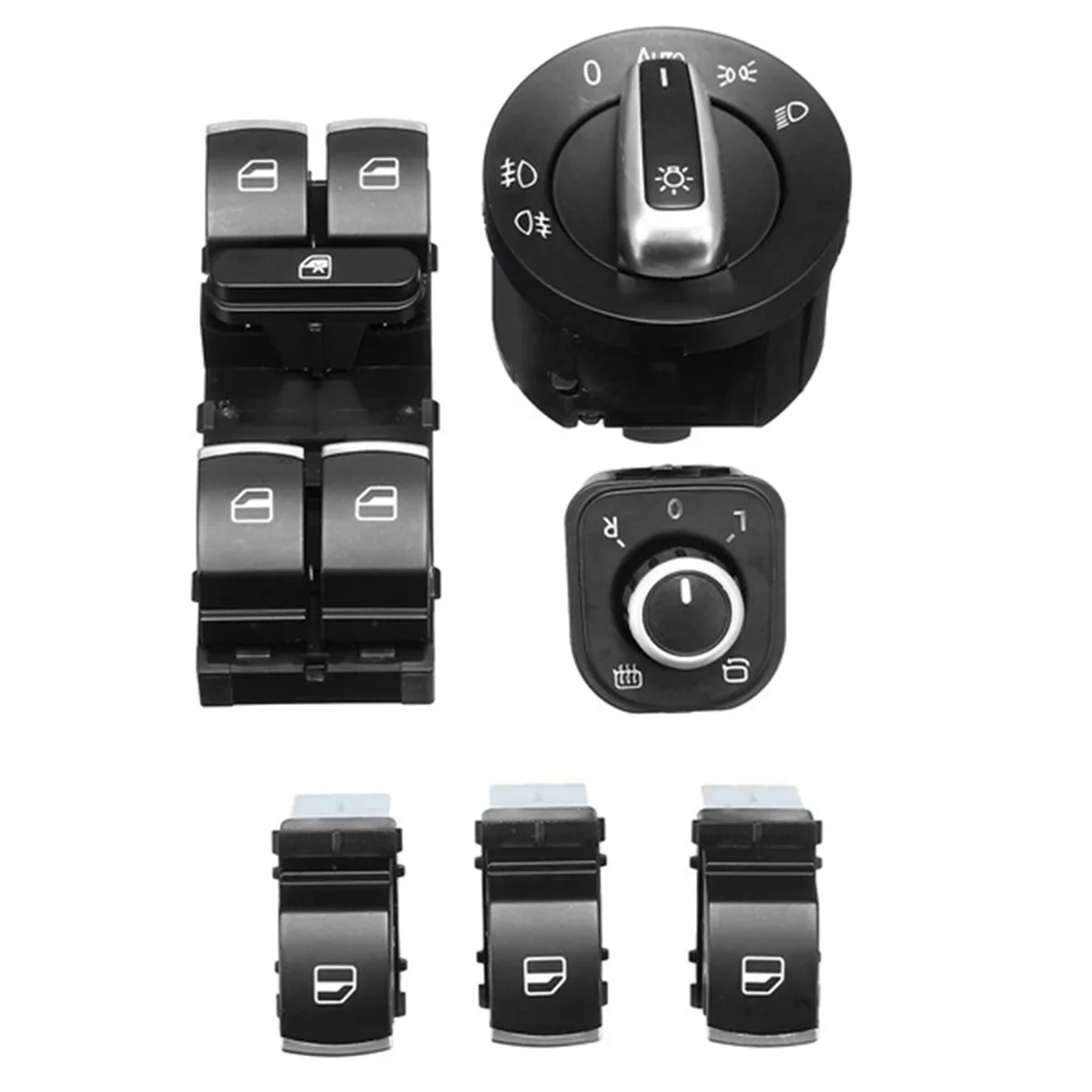 5ND 959 565A 5ND 959 857 5ND941431B 6Pcs Window Mirror Headlight Switch Set for VW Golf MK5 6 Jetta MK5 Passat B6 Tiguan
