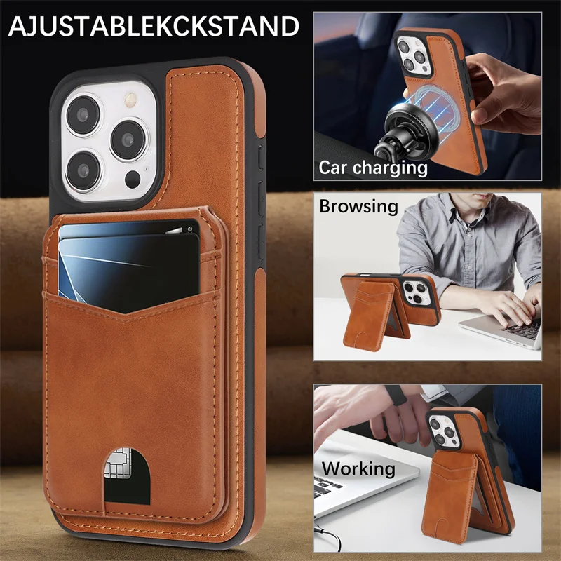 

Phone Case For Apple iPhone12Pro 13 14Plus Magnetic Wireless Charging 15Promax 16E Leather Flip Wallet Cover Protective Case