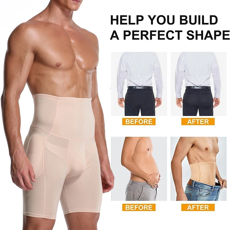 Body Shaper for Men with Tummy Control and Butt Lifter High-Waisted Boxer Briefs with Belly Slimming Shapers with Hips Lift Pads