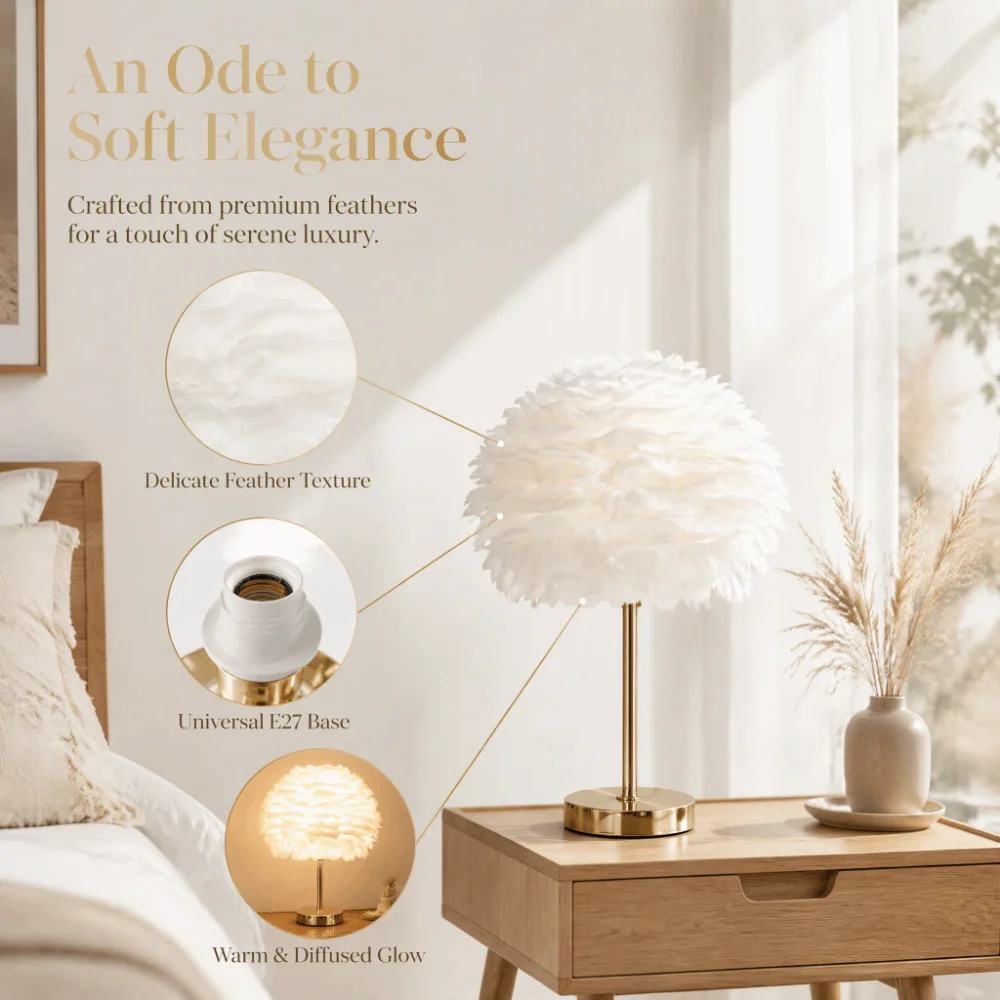 Nordic Style Feather Lamp Shade Soft Decorative Cozy Design Lamp Shade Cover Replacement Shade Warm Feather Floor Lamp Shade