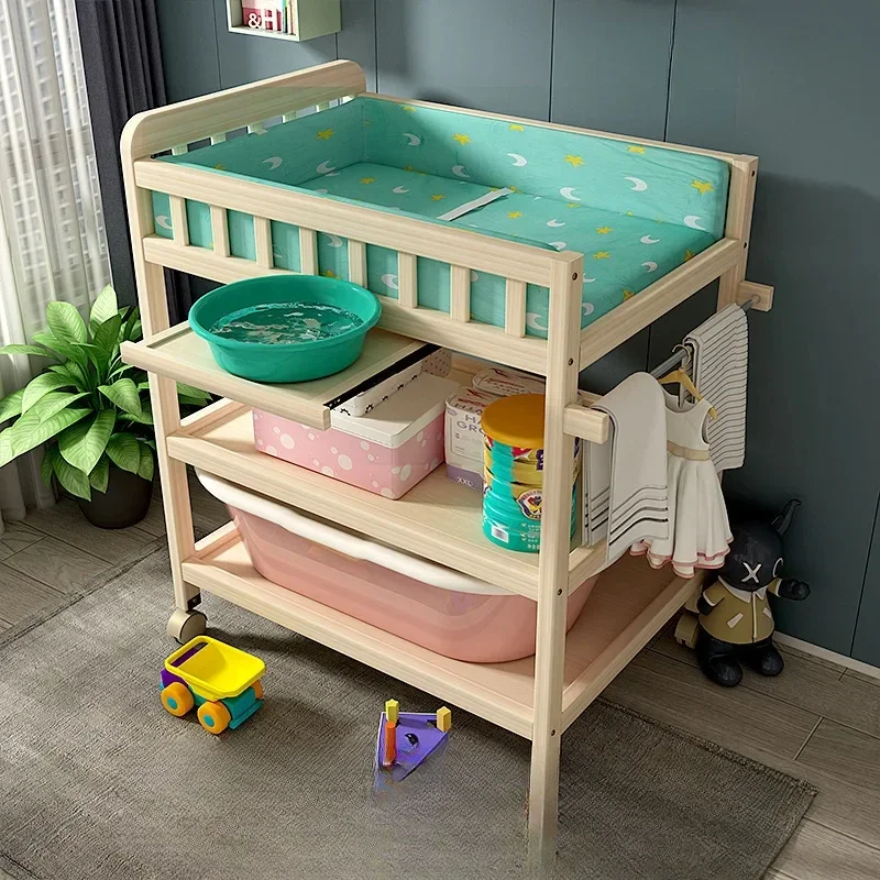 BS223 | Solid Wood Diaper Changing Table for Newborns, Multifunctional Changing Station, Bathing and Massage Table, Portable and